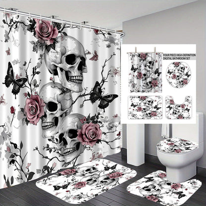 Artistic Skull and Floral Themed Bathroom Set