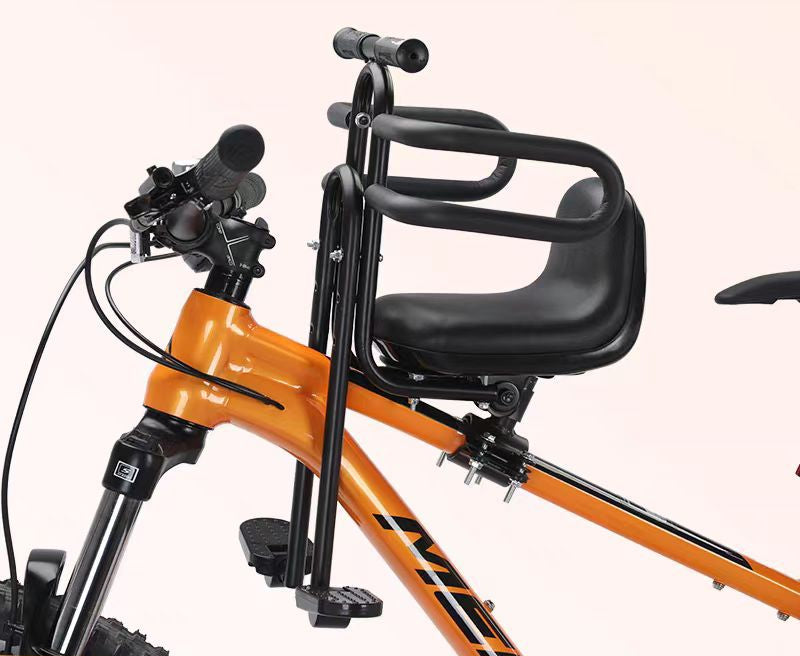 front-mounted child bike seat with adjustable footrests padded safety rails Bowlift