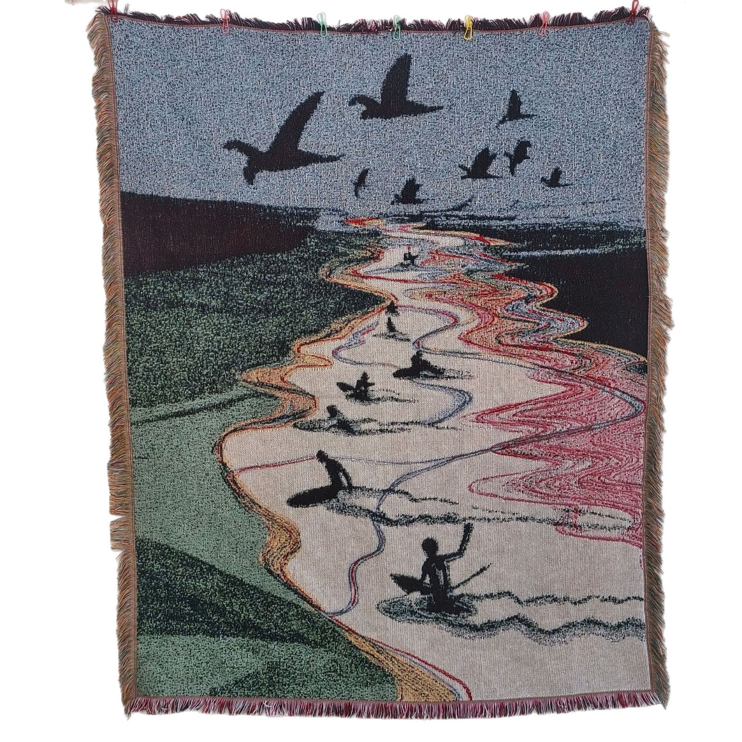 Artistic Surfing Scene Tapestry Throw Blanket