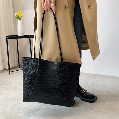 Crocodile-Embossed Tote Bag with Detachable Clutch Acalora
