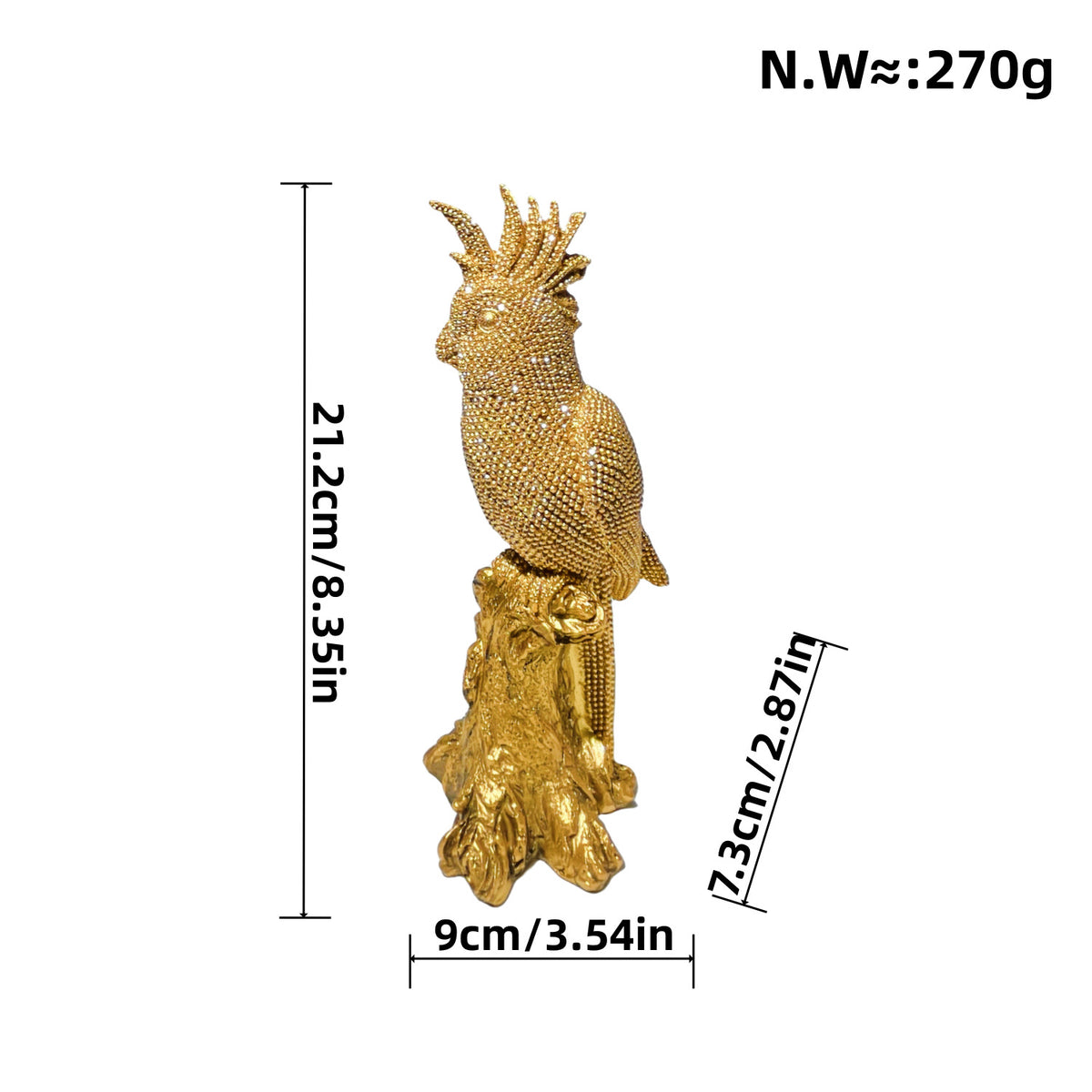 Shiny parrot figure on tree stump Acalora