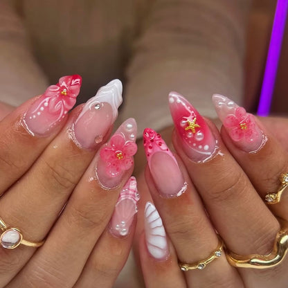 Artificial nails with 3D flower pattern and glitter accents Acalora