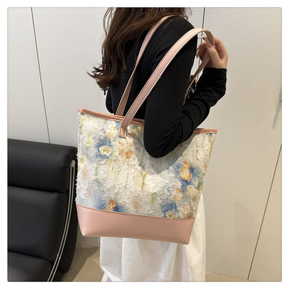 Artistic Floral Embroidered Tote Bag Acalora