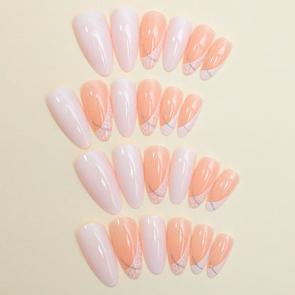 Decorative Press-On Nail Set with Stylish Heart and Gem Accents Acalora