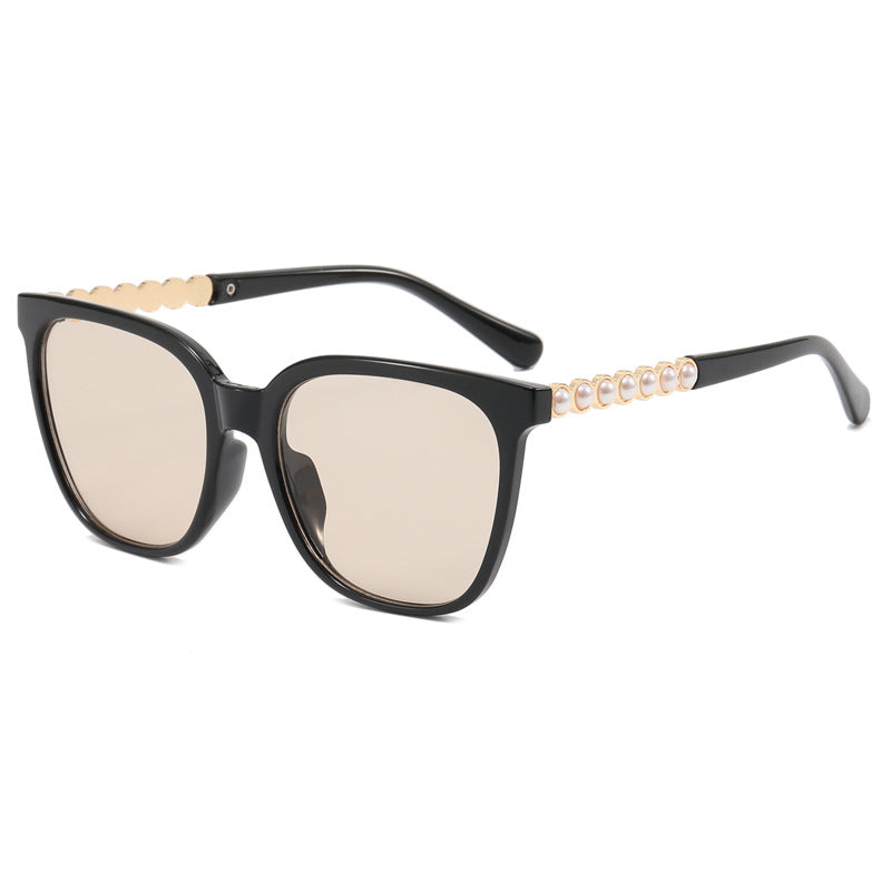 Women's oversized sunglasses with elegant pearl jewelry decoration Bowlift