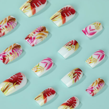 Stylish artificial nails with botanical designs Acalora