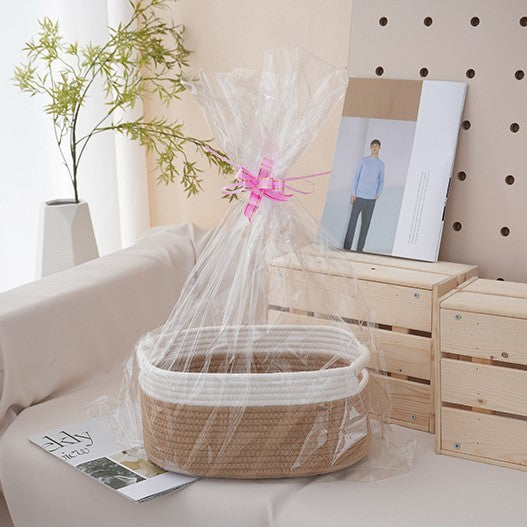 Natural storage basket with ribbons Acalora
