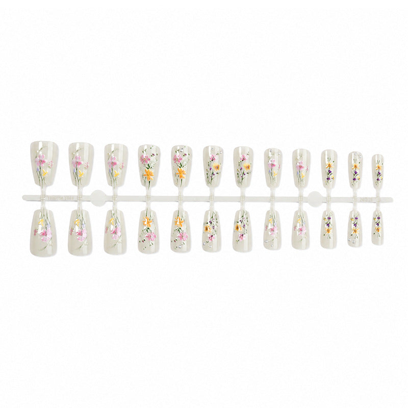 Artistic Floral Press-On Nails Set Acalora