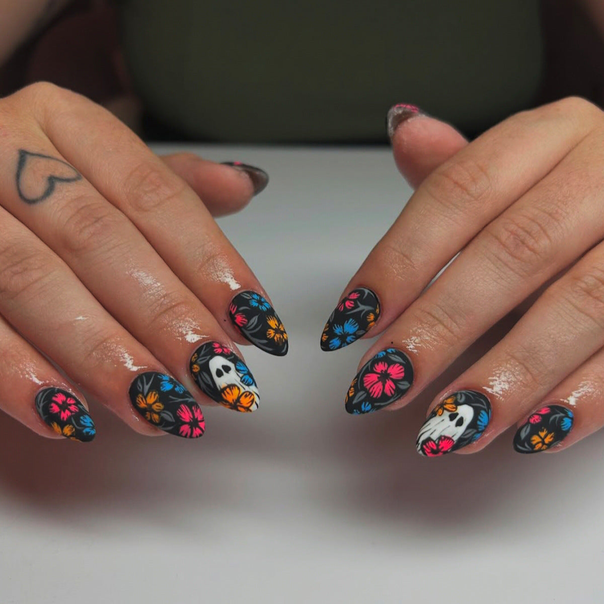 Artistic Floral Skull Nail Art Acalora