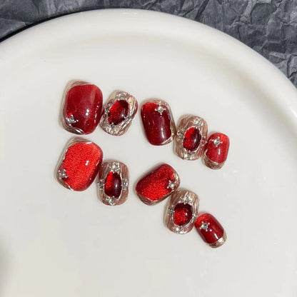 Glamorous Press-On Nail Set with Rhinestone Accents Acalora