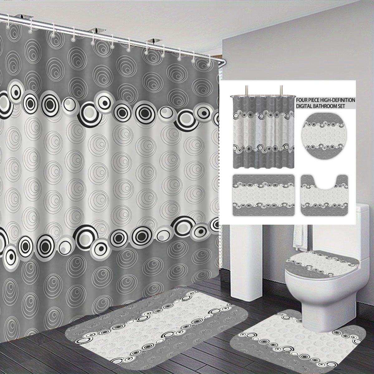 Abstract Design Four-Piece Digital Bathroom Set