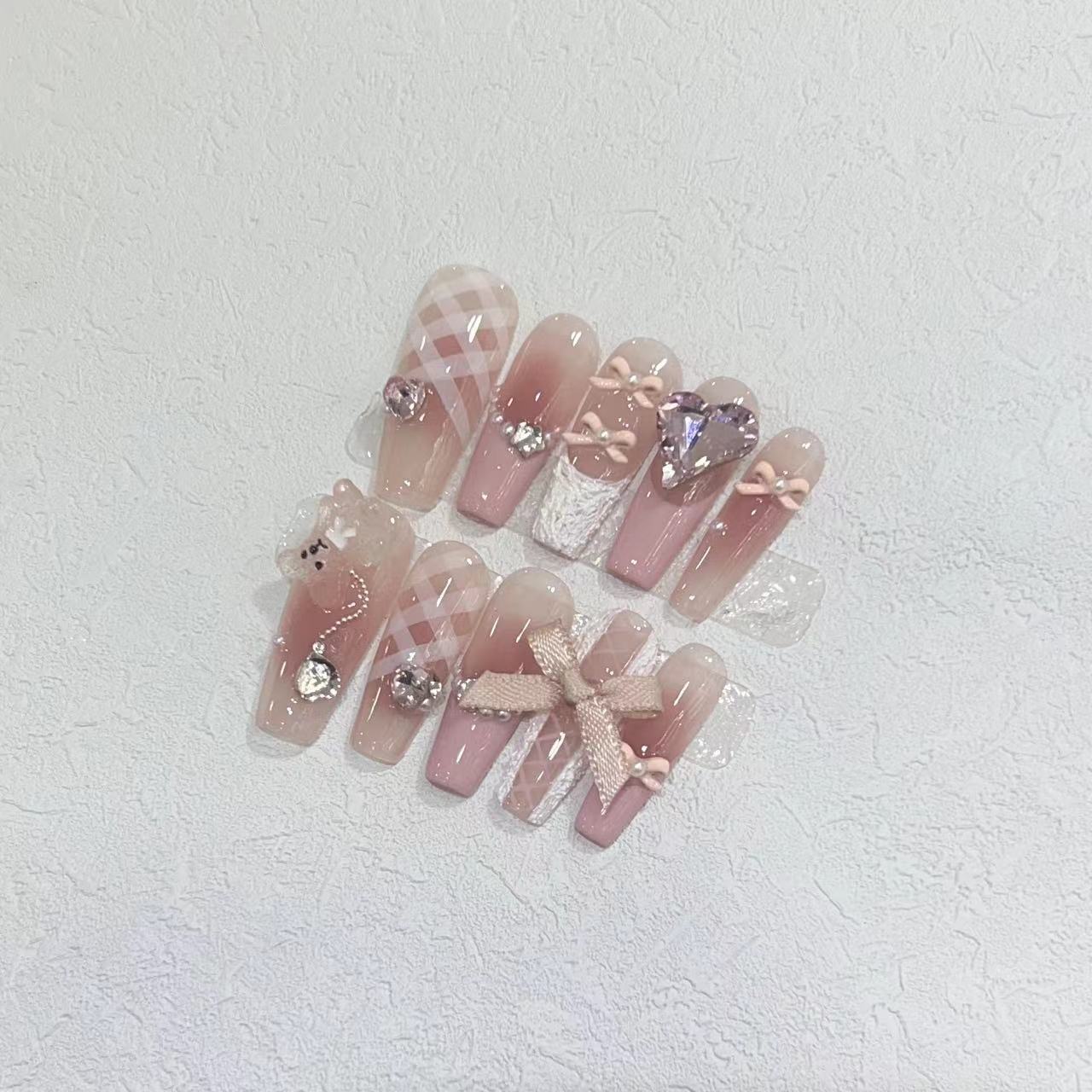 Decorative Press-On Nail Set with Charming Accents Acalora