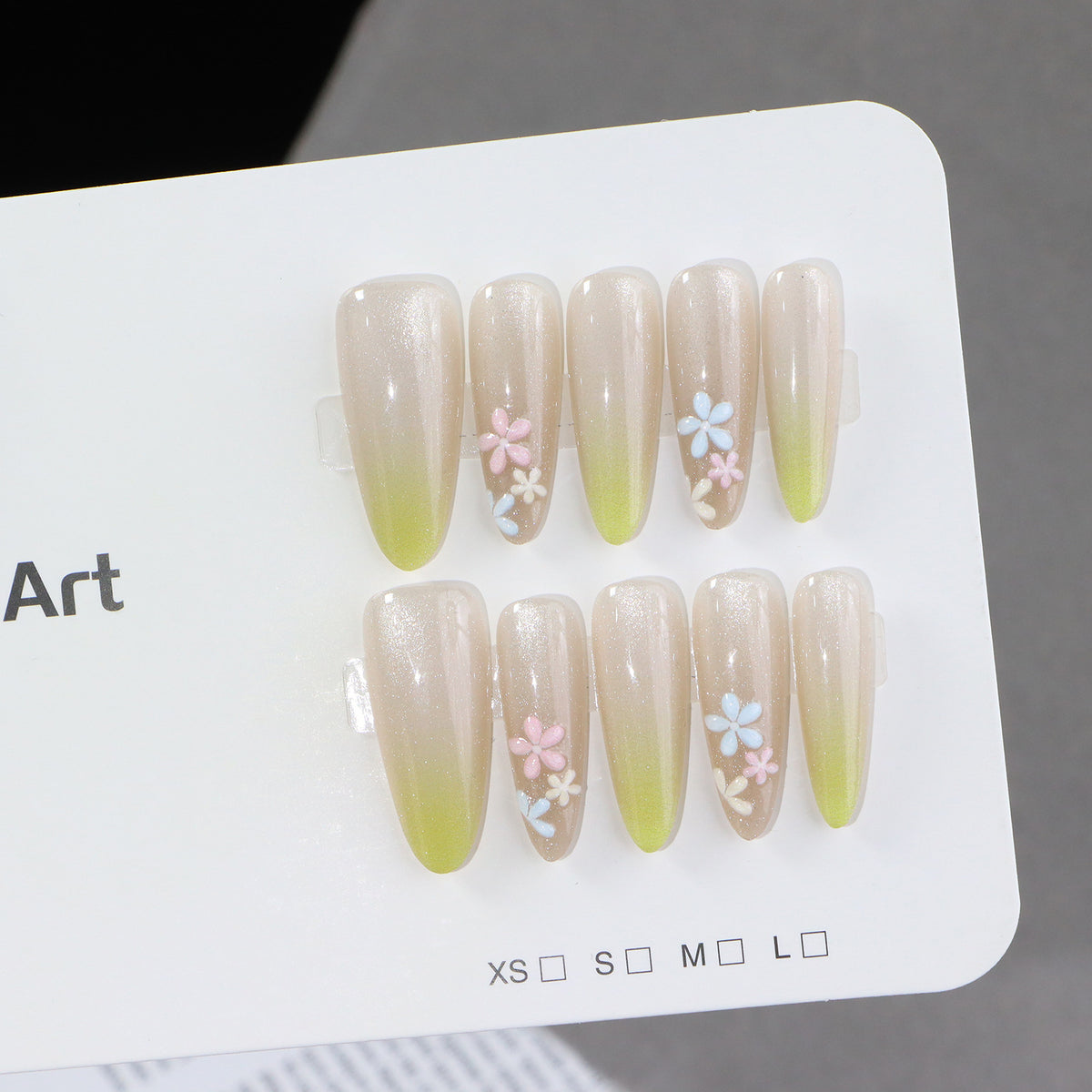 Elegant Ombre Press-On Nail Set with Floral Accents Acalora
