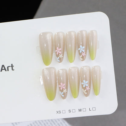 Elegant Ombre Press-On Nail Set with Floral Accents Acalora