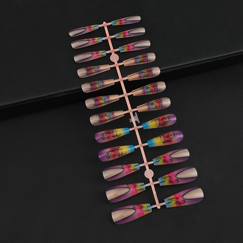 Fake nails with creative gradient colors and floral patterns Acalora