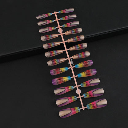 Fake nails with creative gradient colors and floral patterns Acalora