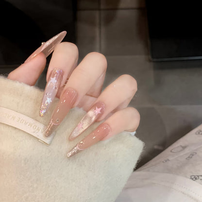 Elegant Stiletto Press-On Nail Art with Rhinestone Accents Acalora