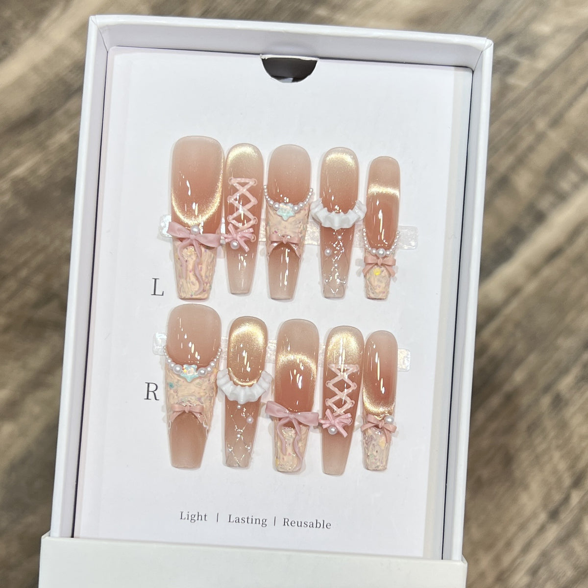 Artistic Press-On Nail Art Set with Unique Decorative Elements Acalora