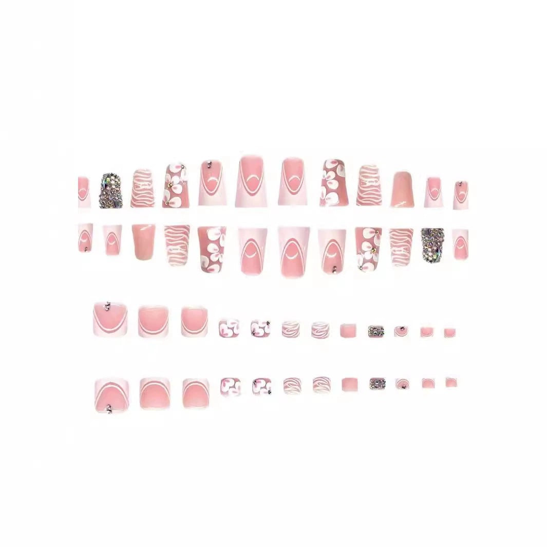 Decorative Press-On Nail Set with Rhinestone Accents Acalora