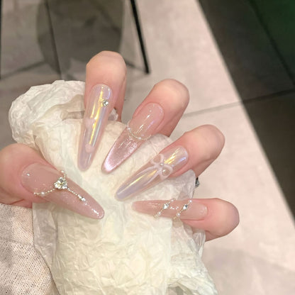 Premium Decorative Press-On Nail Set with Elegant Gemstone Accents Acalora