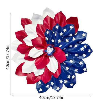 Unisex nan handcrafted Americana medallion wreath with layered deco mesh ribbons star motif bows and rustic sign Bowlift