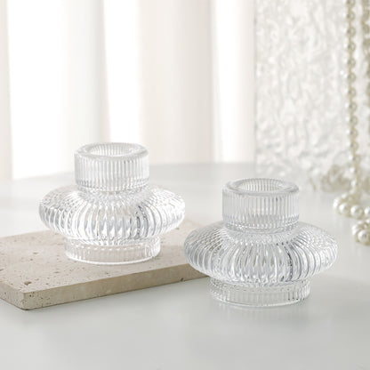 Ribbed Textured Glass Tealight Candle Holder with Flared Collar Acalora