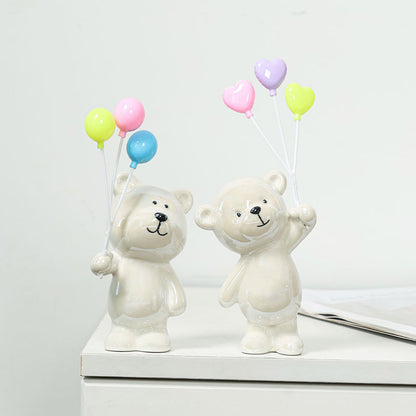 Cute ceramic bear figurine with balloons Acalora