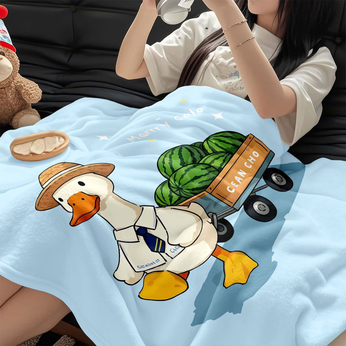 Playful Duck-Themed Fleece Blanket