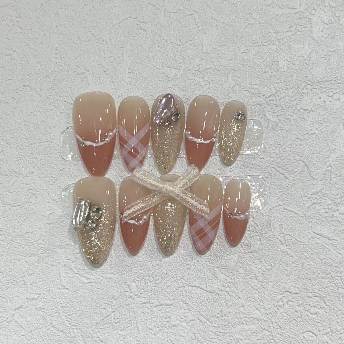 Decorative Stiletto Press-On Nail Art Set with Rhinestone and Glitter Accents Acalora