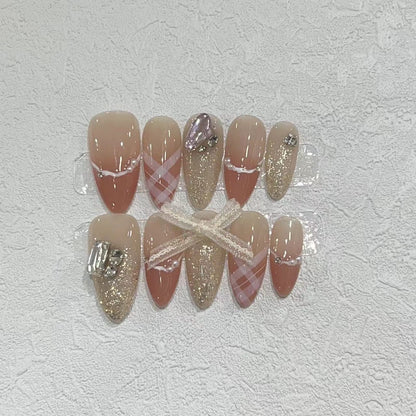 Decorative Stiletto Press-On Nail Art Set with Rhinestone and Glitter Accents Acalora