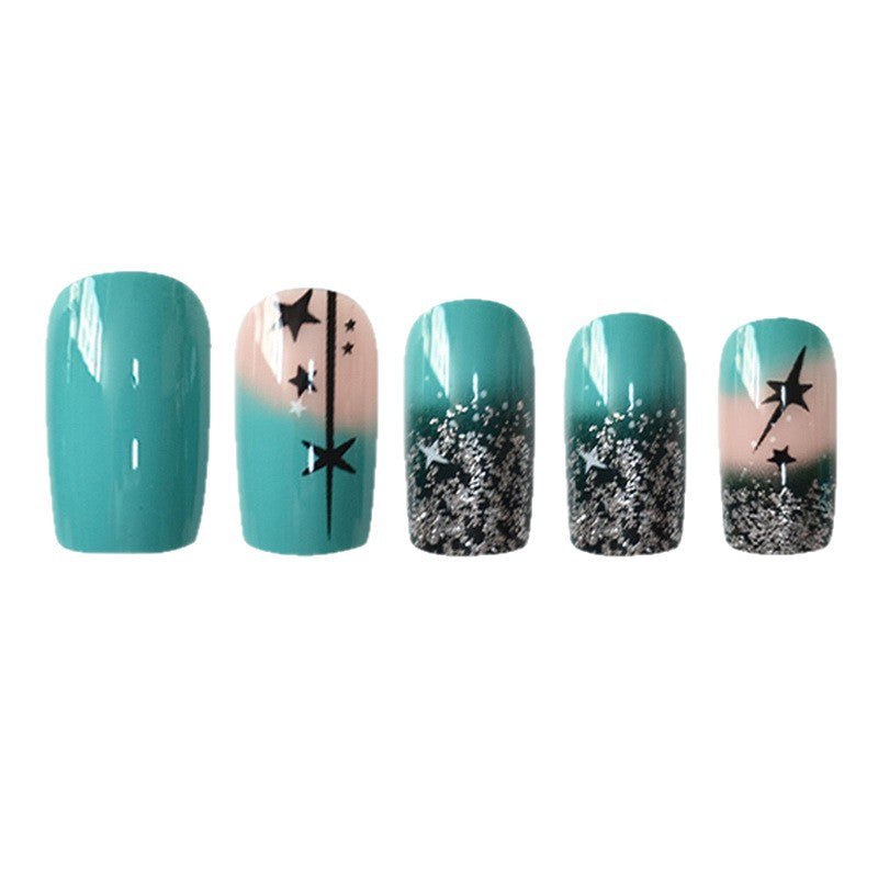 Artistic Gradient Press-On Nail Set with Star Design Acalora