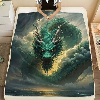 Artistic Dragon Print Throw Blanket