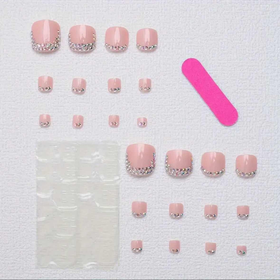 Rhinestone-Embellished Press-On Toenails Acalora