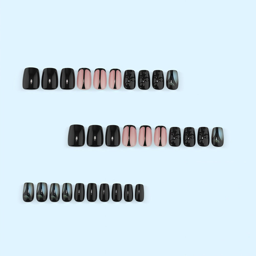 Artificial nails with elegant black and pastel accent design Acalora
