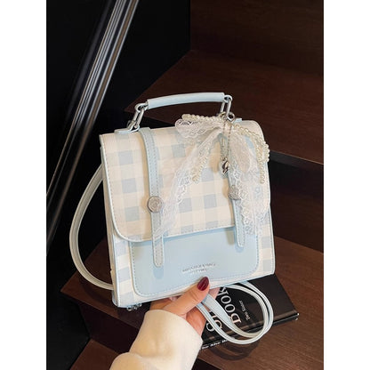 Stylish Checkered Mini Satchel Bag Acalora