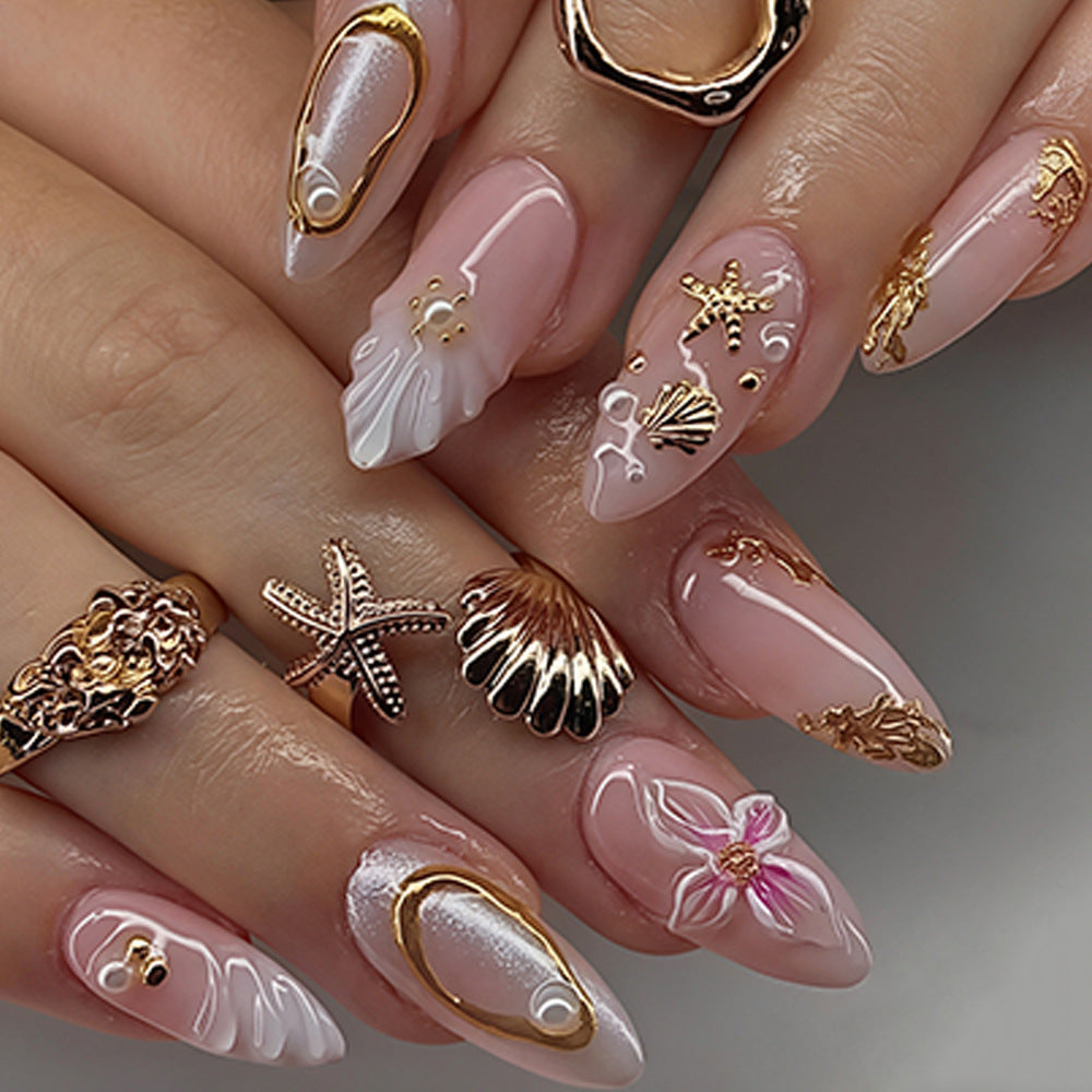 Decorative Sea-Themed Press-On Nails Acalora