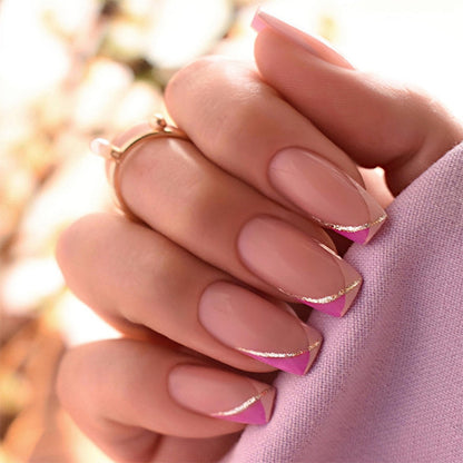 Decorative Press-On Nail Set with Stylish Geometric Design Acalora
