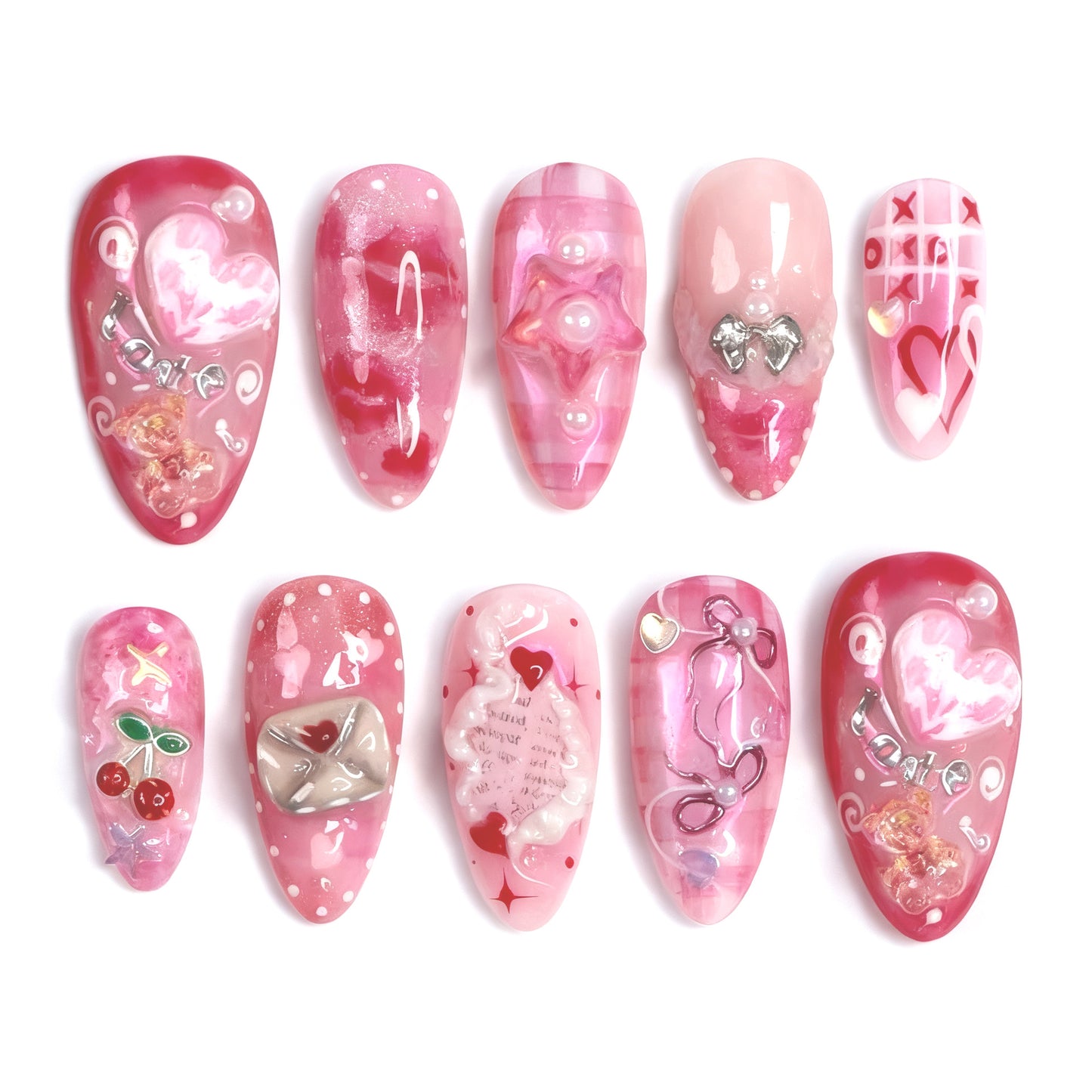 Decorative Heart-Themed Press-On Nail Set Acalora