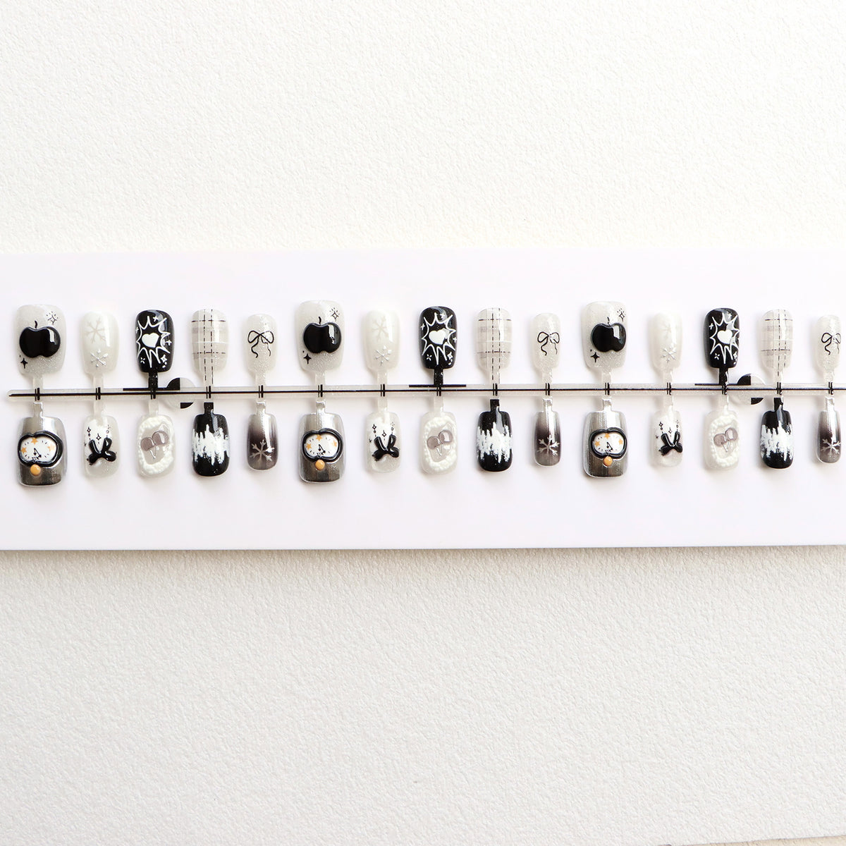 Artistic Black and White Press-On Nail Art Acalora