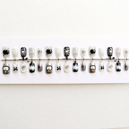 Artistic Black and White Press-On Nail Art Acalora