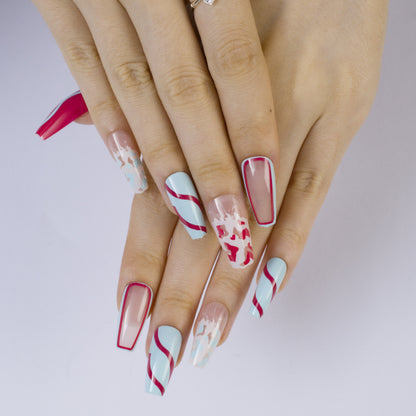 Artificial nails with creative heart pattern and elegant wave design Acalora