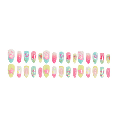 Acrylic Nail Set with Colorful Flower and Beach Design Acalora