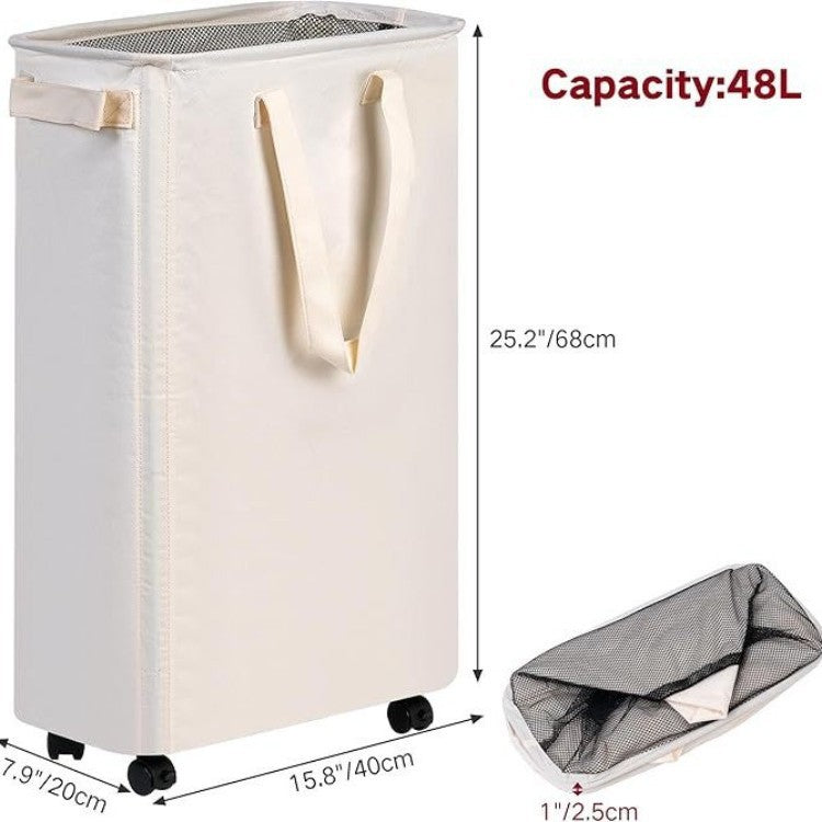 Foldable laundry basket with wheels and practical lid Acalora