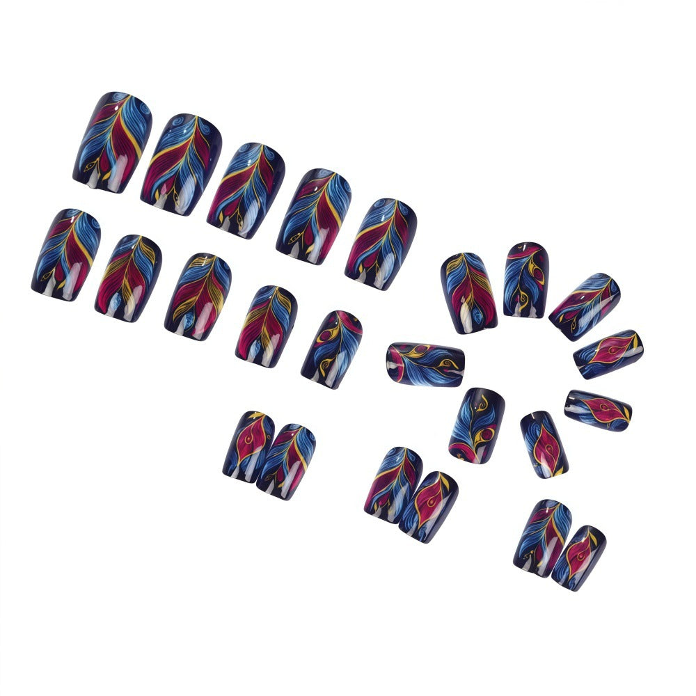 Artificial nails with colorful feather design Acalora
