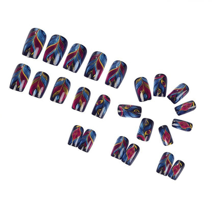 Artificial nails with colorful feather design Acalora