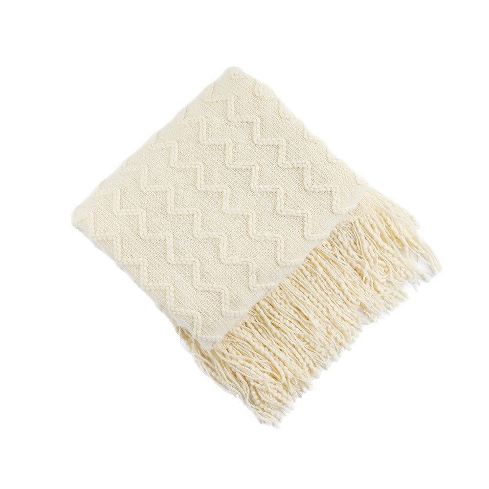 Textured Woven Throw Blanket with Fringe