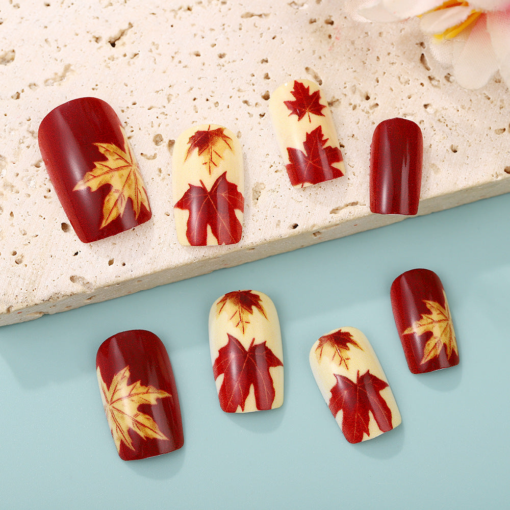Artificial Nail Set with autumn leaves and various designs Acalora