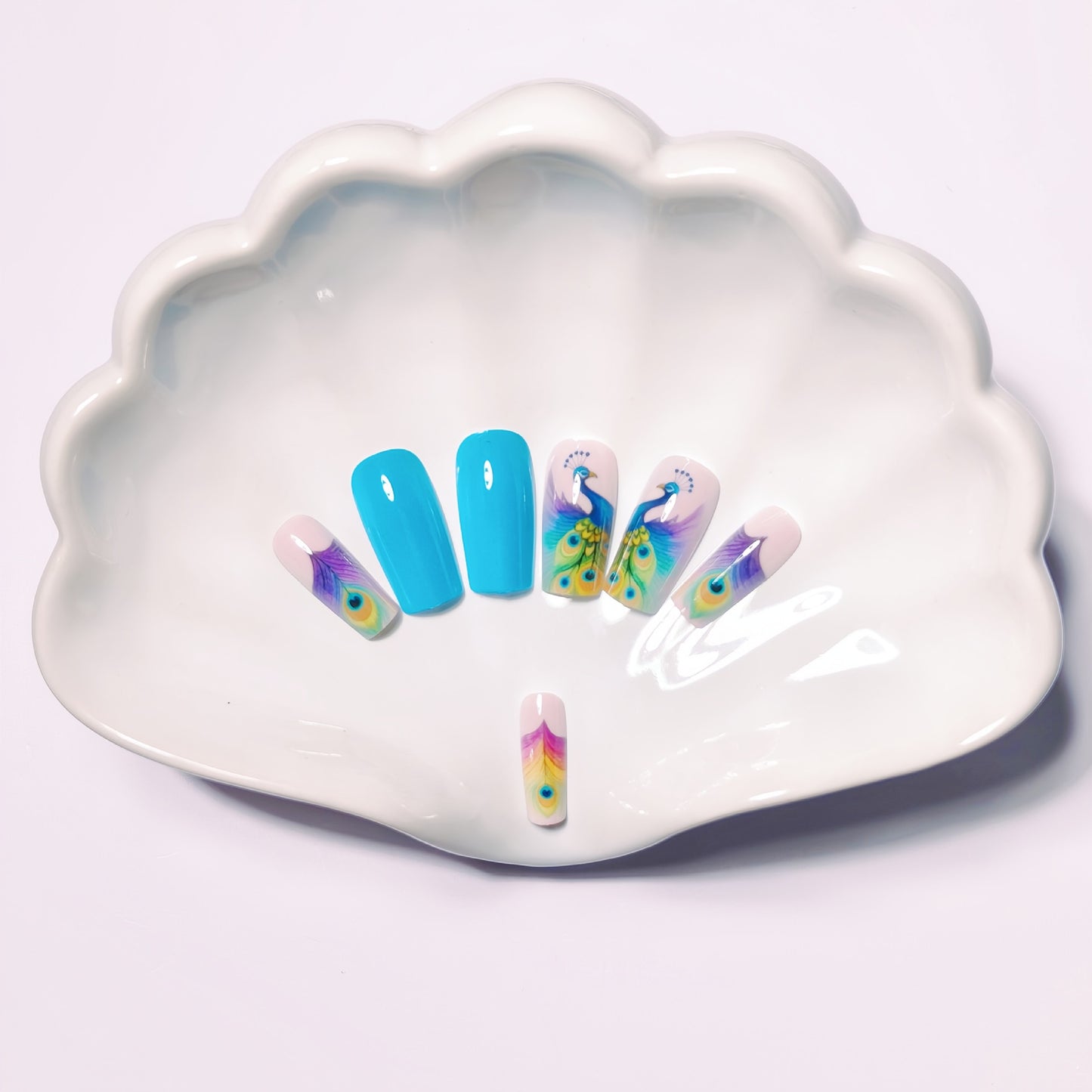 Peacock-Inspired Artistic Nail Set Acalora
