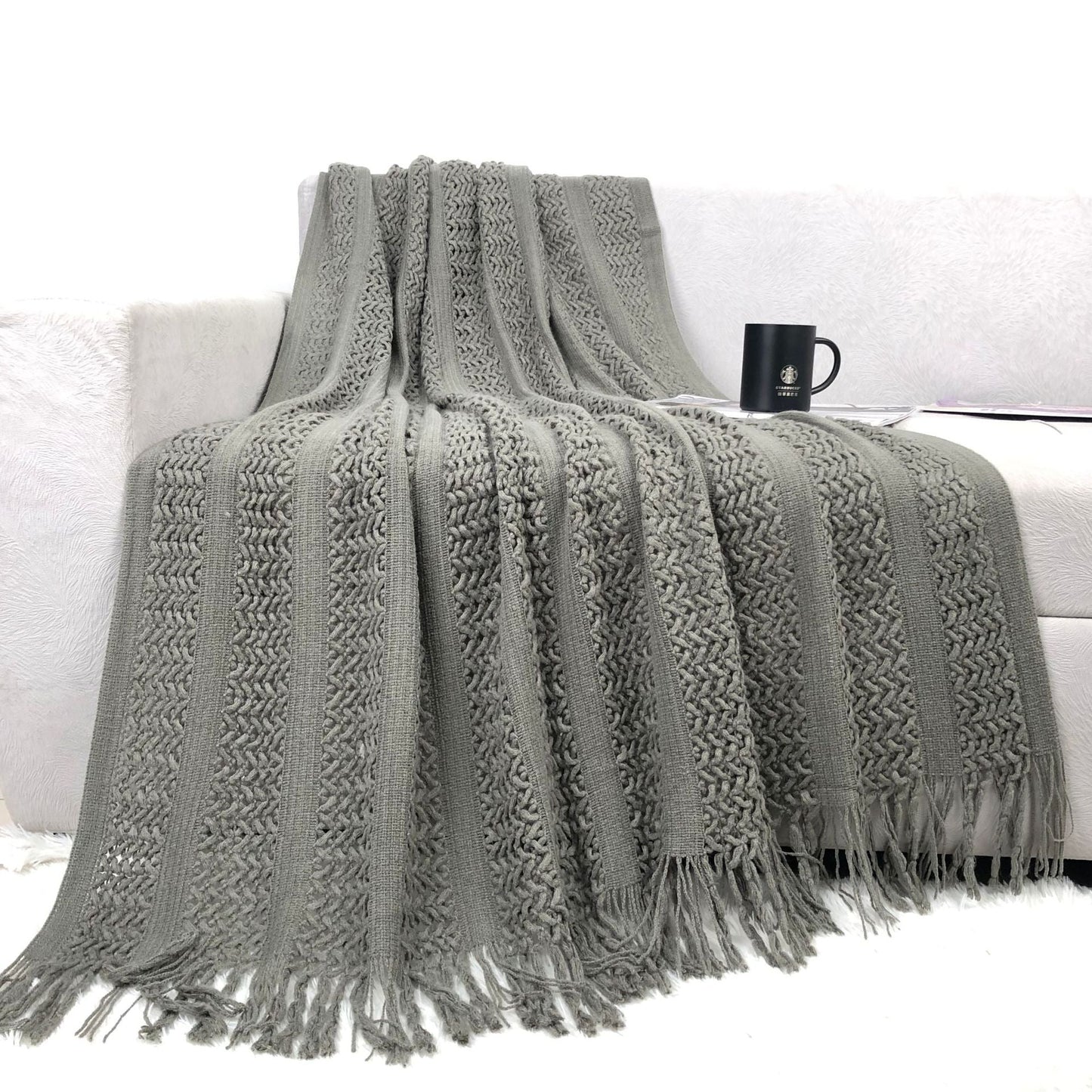 Handcrafted Textured Knit Throw Blanket