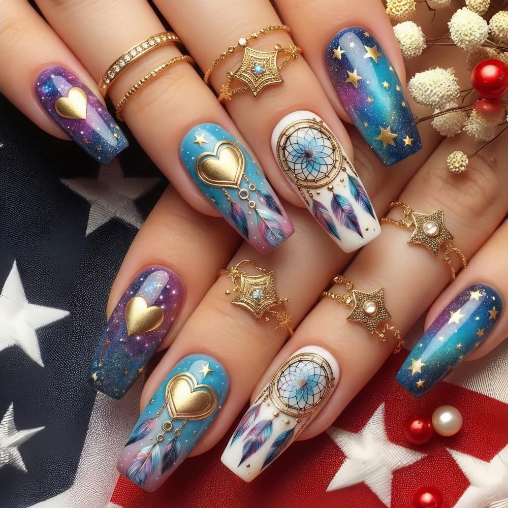 Dreamcatcher motif artificial nails Acalora